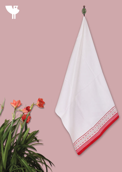 Handloom Cotton Bath Towel With Block Print Border